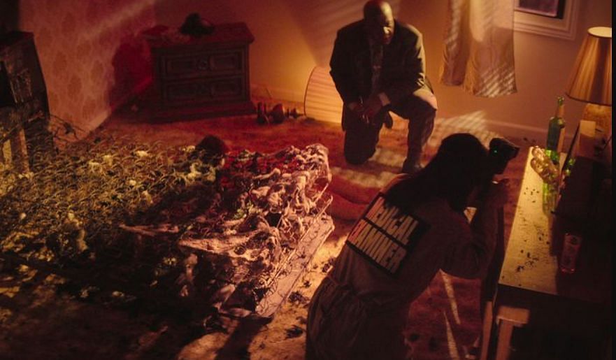 A recreated crime scene of a Cottingham murder (Image via Netflix)