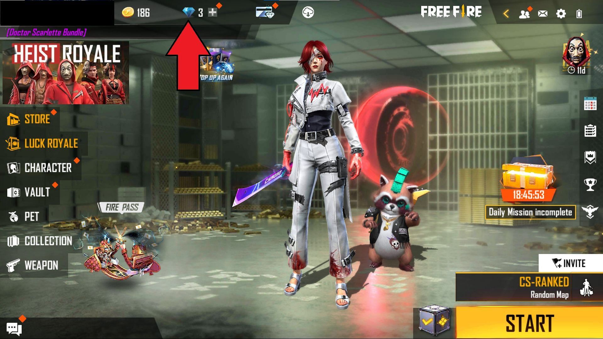 Press here to visit the top-up center (Image via Free Fire)