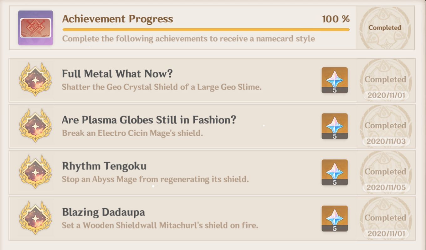 Some easy achievements (Image via Genshin Impact)