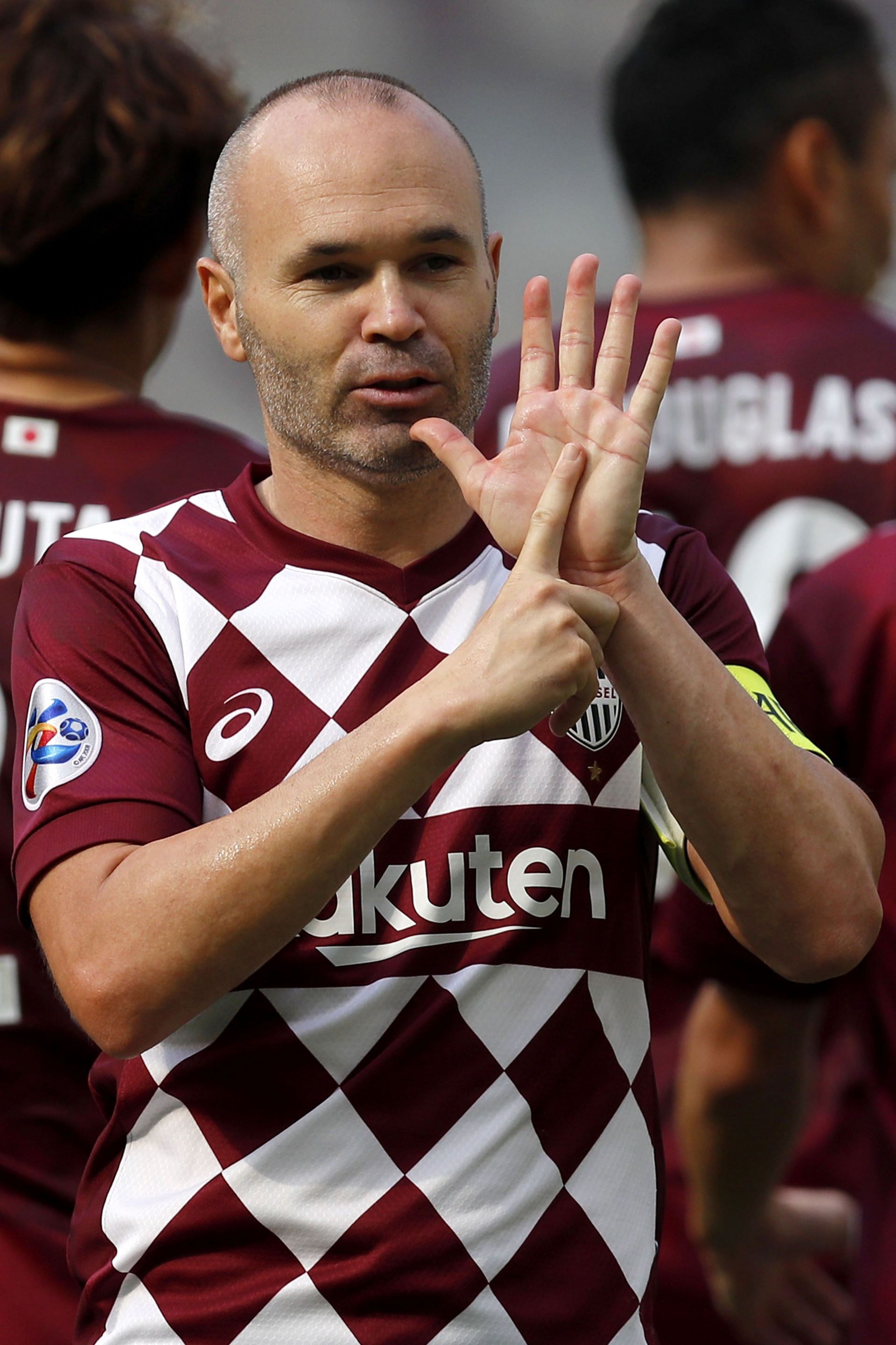Andres Iniesta of Vissel Kobe celebrates his goal during the AFC Champions League Round of 16 match between Vissel Kobe and Shanghai SIPG at the Khalifa International Stadium on December 7, 2020