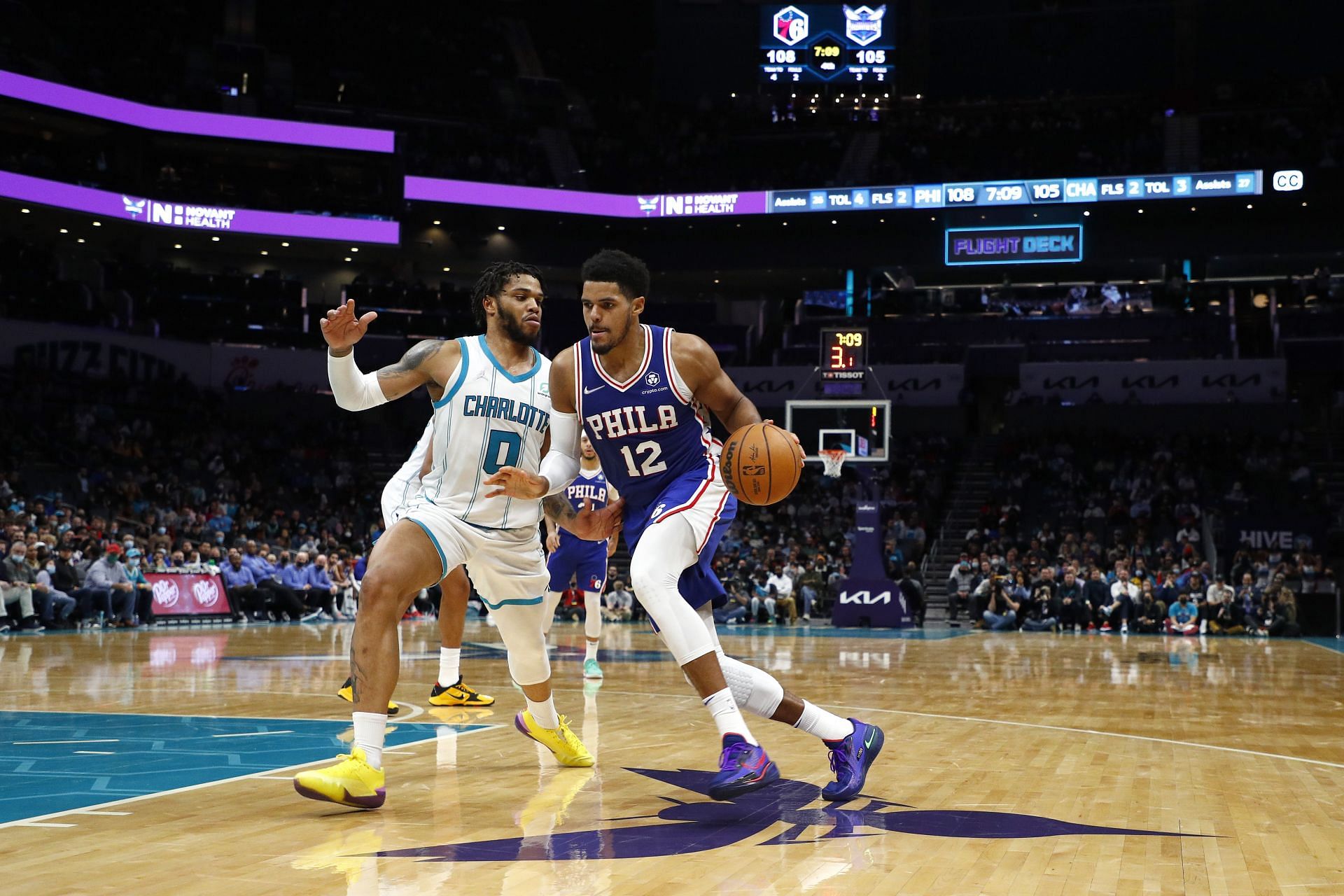 Tobias Harris of the Philadelphia 76ers drives to the rim