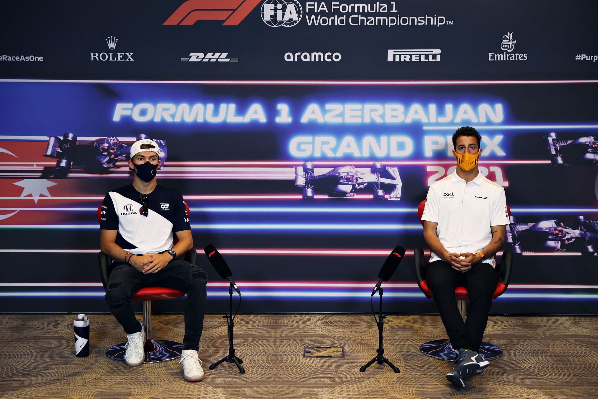 F1 Grand Prix of Azerbaijan - Pierre Gasly and Daniel Ricciardo at a press conference.