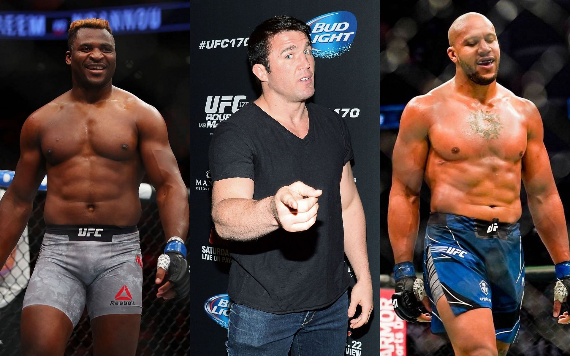 Francis Ngannou (left), Chael Sonnen (center) &amp; Ciryl Gane (right)