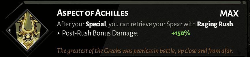 Aspect of Achilles, upgraded with 16 titan bloods (Image via Hades)