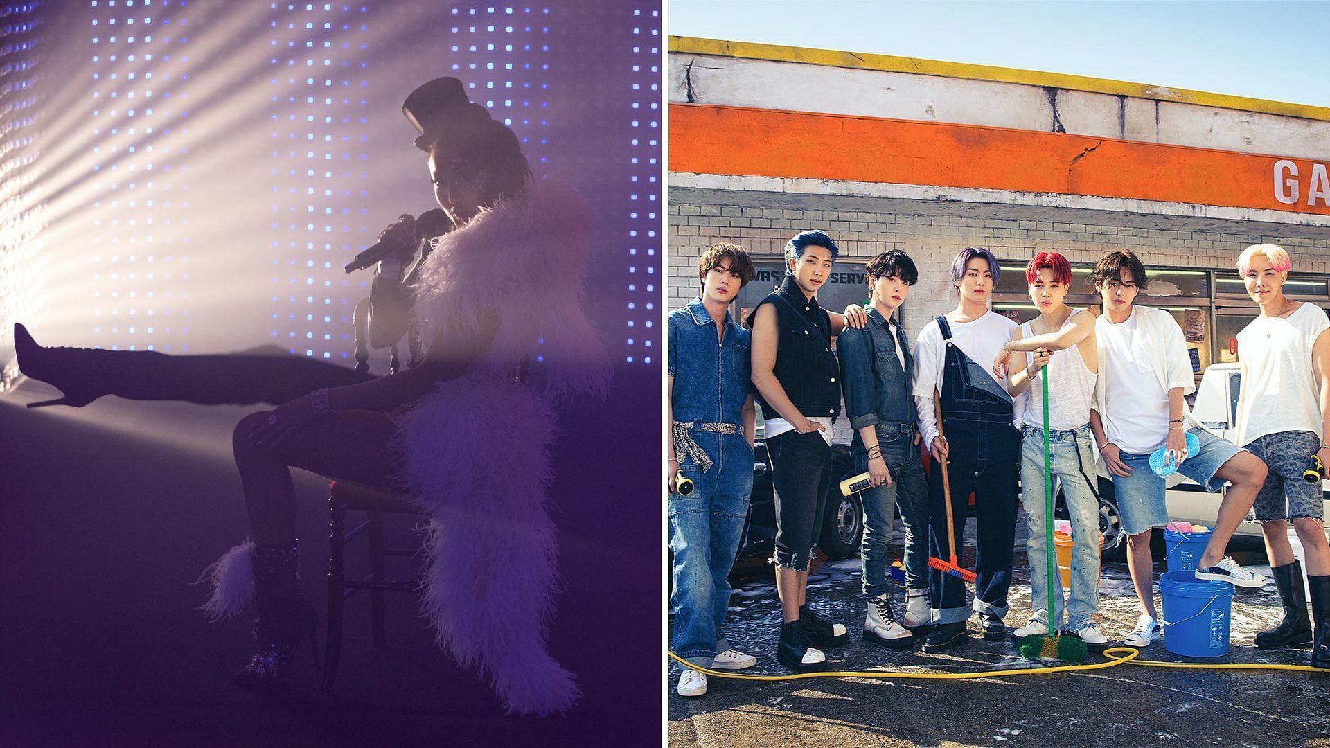 A still from Emily in Paris and a still of members of BTS (Image via Netflix/bts.bighitofficial, Instagram)