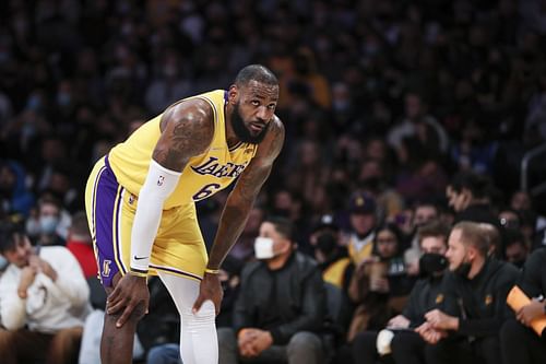 Phoenix Suns v Los Angeles Lakers; LeBron James reacts during a game against Phoenix