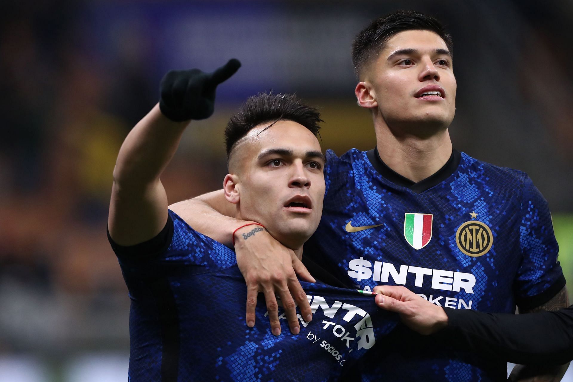 Lautaro Martinez celebrating his goal against Spezia.