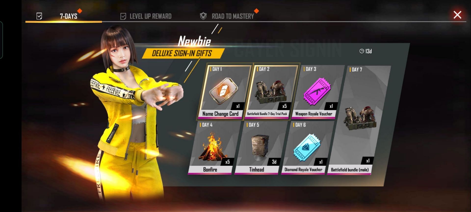 Name Card Card is given as part of the newbie login rewards (Image via Free Fire)