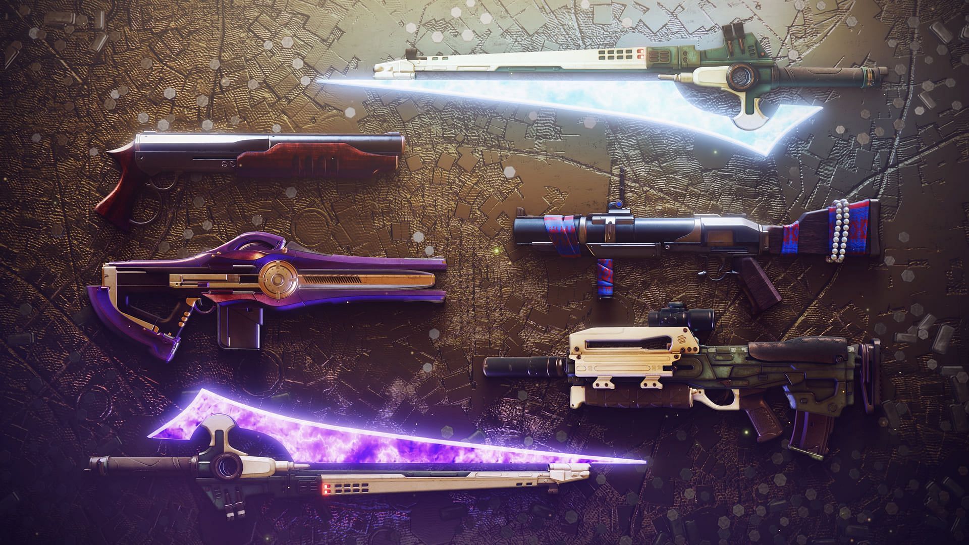 Halo and other collaboration weapons in Destiny 2 (Image via Bungie)