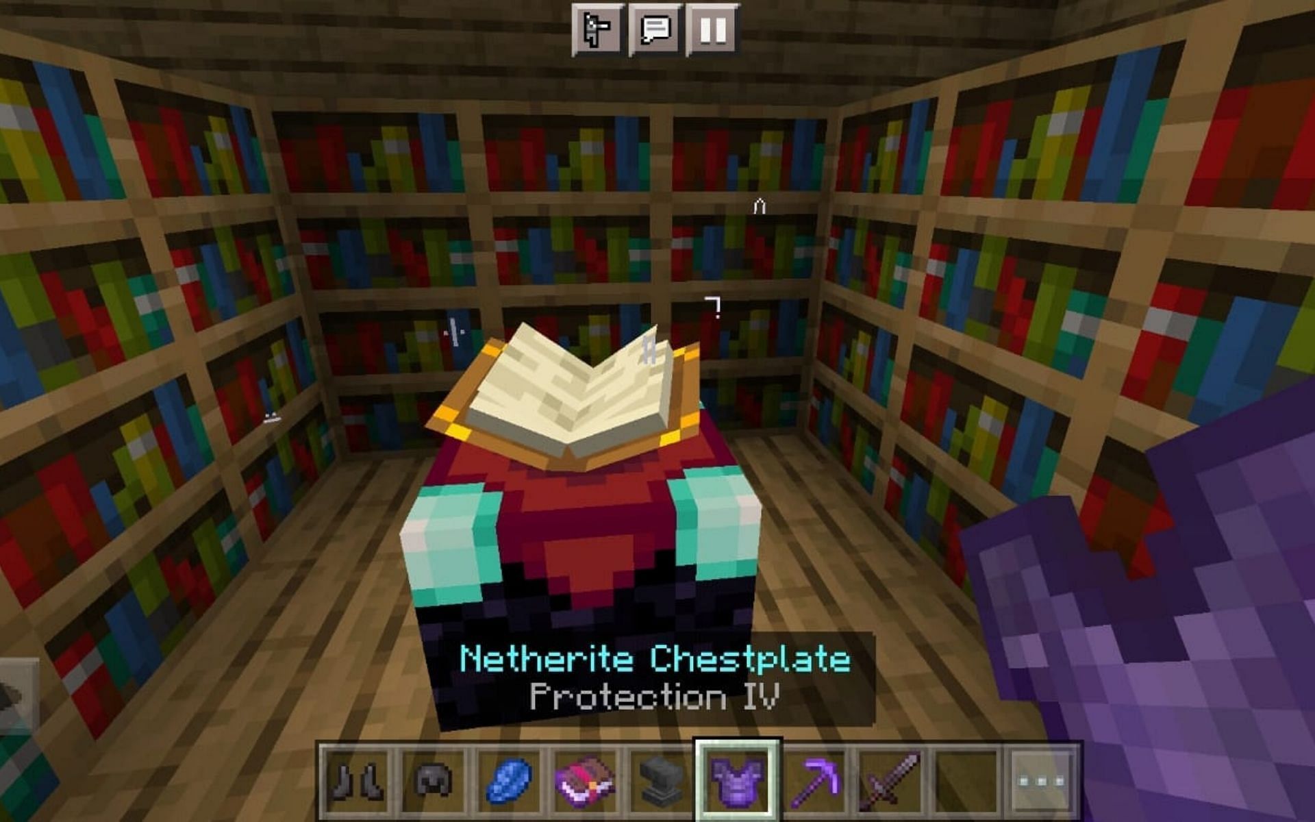 Protection enchantment on the armor decreases the damage taken by the player when attacked (Image via Minecraft)