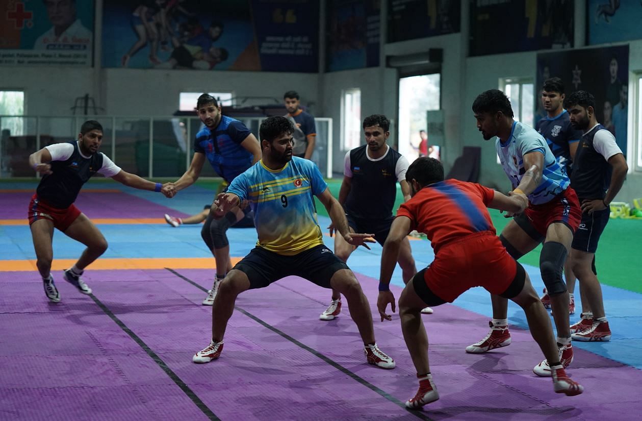 Pardeep Narwal in action during a UP Yoddha training session ahead of Pro Kabaddi 2021