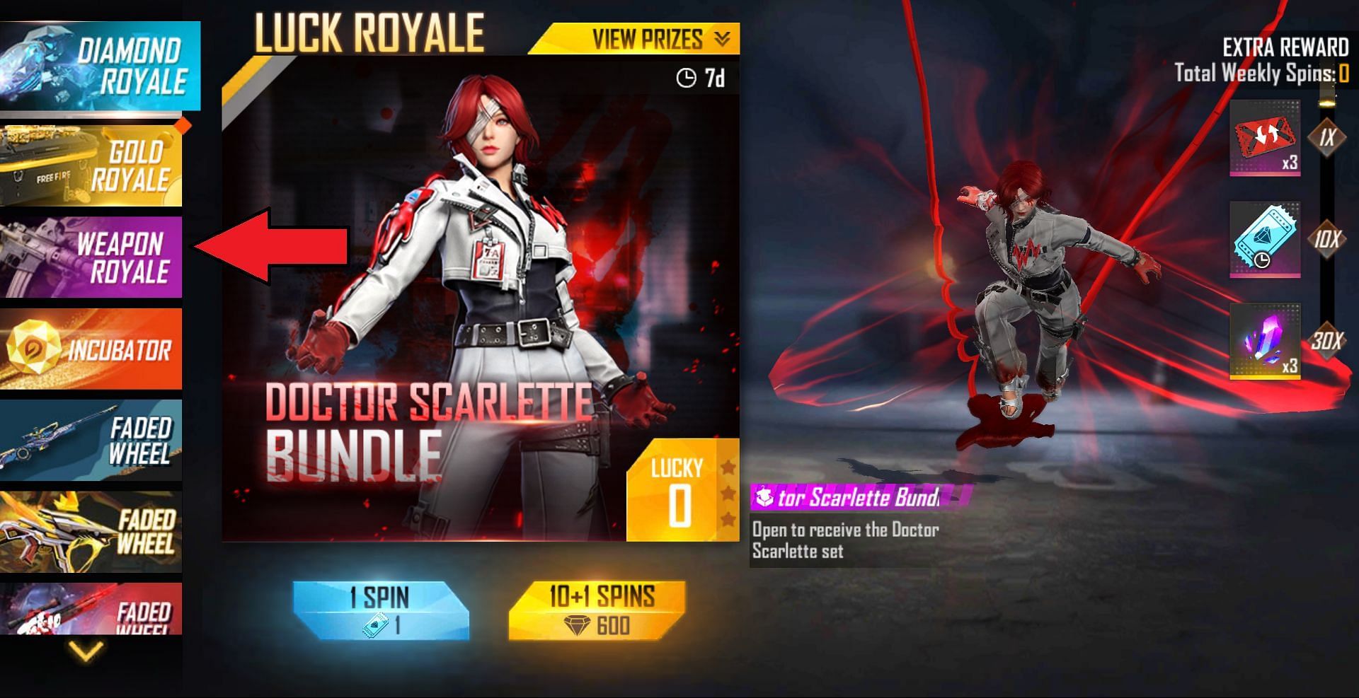 Gamers next need to press here to access Weapon Royale (Image via Free Fire)