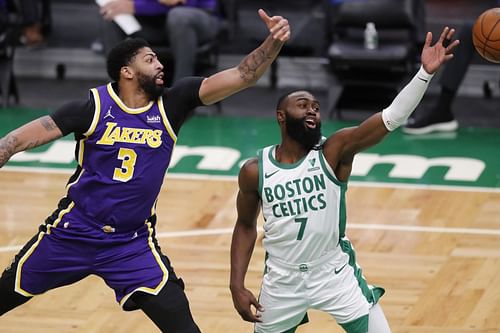 The Los Angeles Lakers will need a healthy Anthony Davis to get their revenge on the Boston Celtics in tonight's game. [Photo: Bangor Daily News]