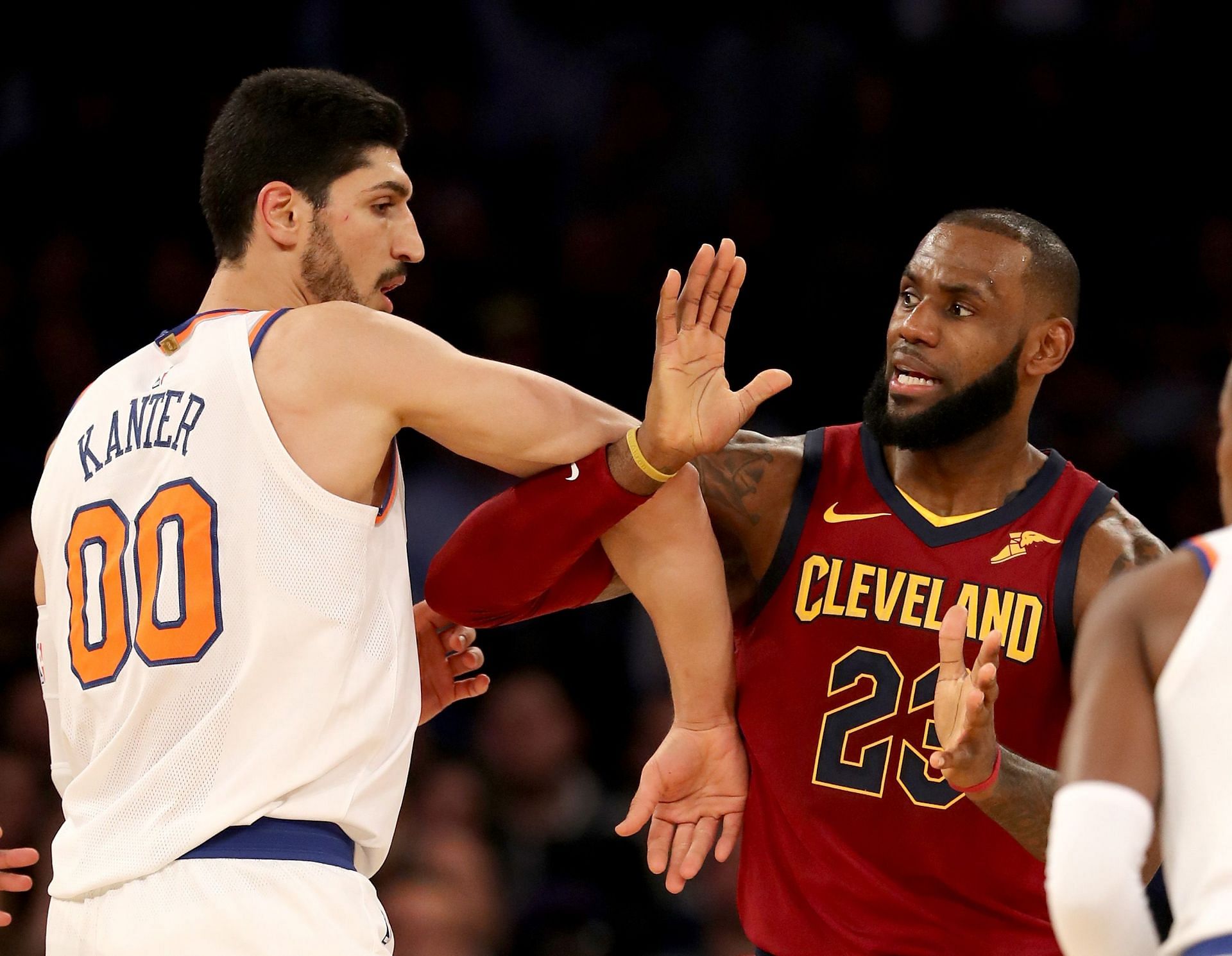 Enes Kanter Freedom of the New York Knicks and LeBron James of the Cleveland Cavaliers back in 2017.