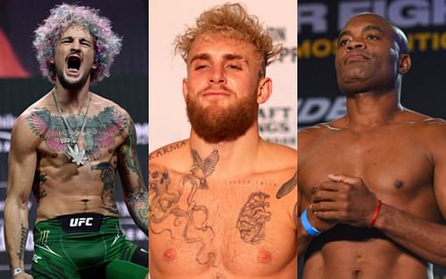 Sean O'Malley (left); Jake Paul (center); Anderson Silva (right)