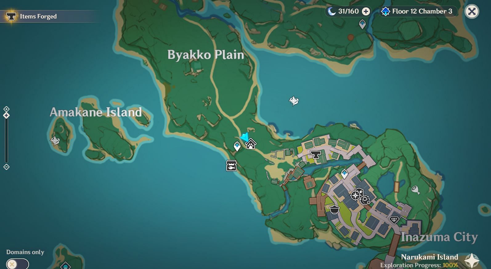 Location of the Kitsune on the map (Image via Genshin Impact)