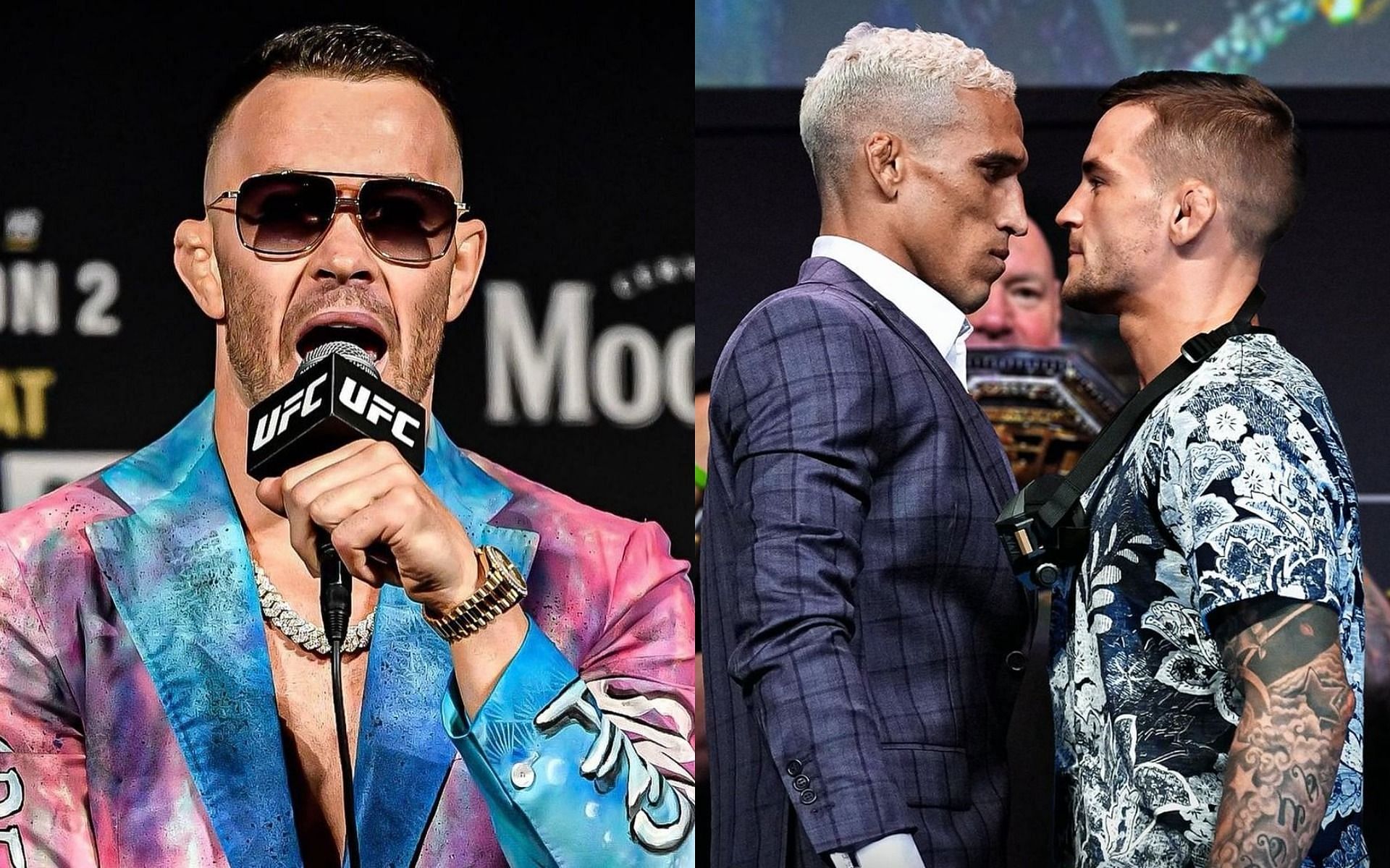 Colby Covington (left), Charles Oliveira &amp; Dustin Poirier (right) [Images Courtesy: @colbycovmma, @ufcbtsport on Instagram]