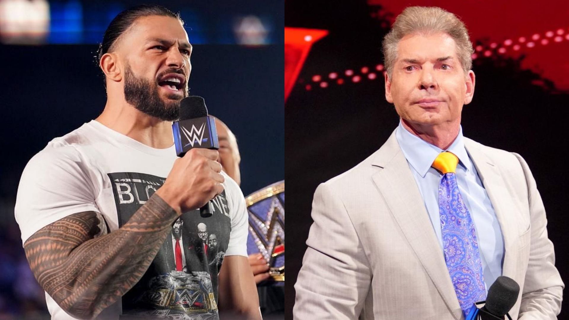 Roman Reigns (left); Vince McMahon (right)