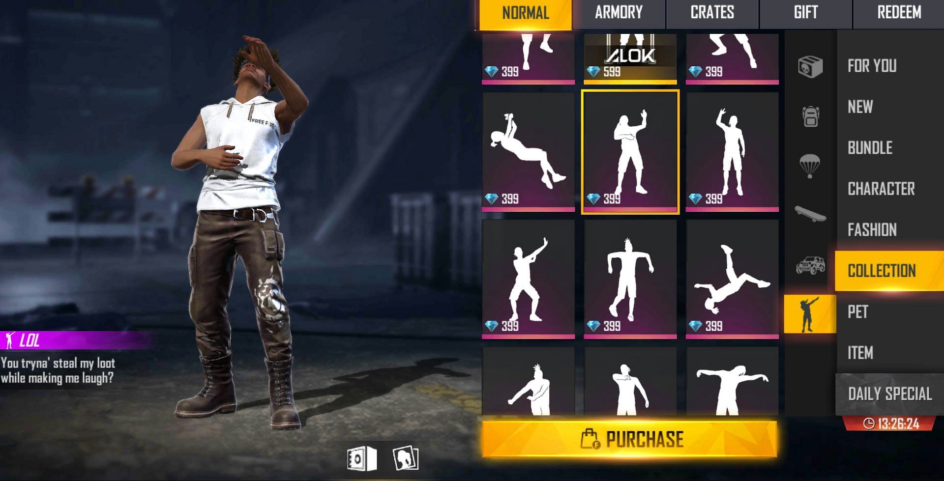 LOL emote in Free Fire(Image via Garena)