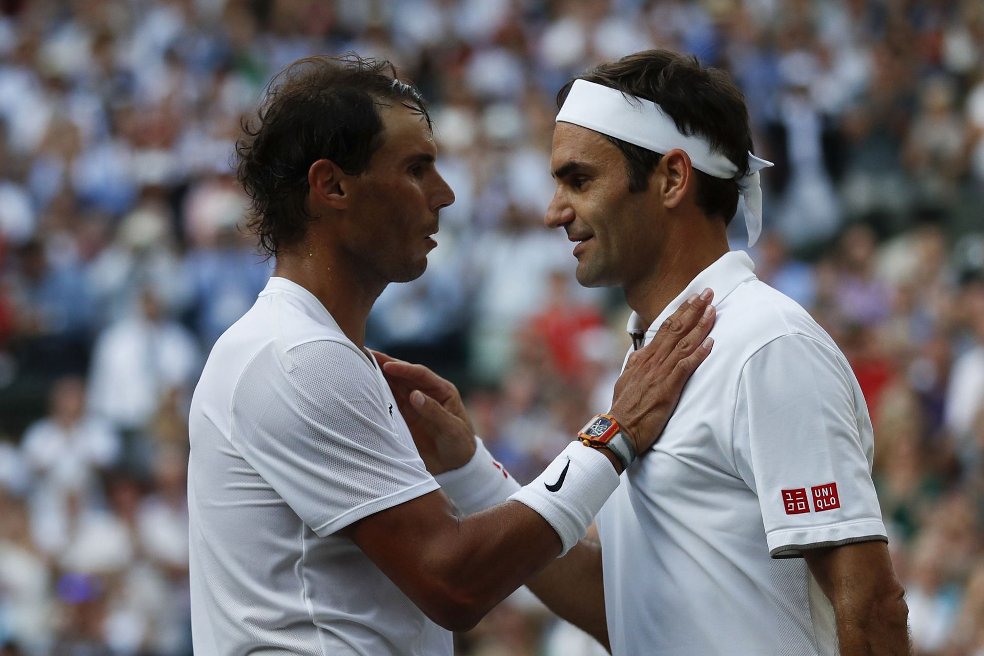 Roger Federer and Rafael Nadal at the Wimbledon Championships
