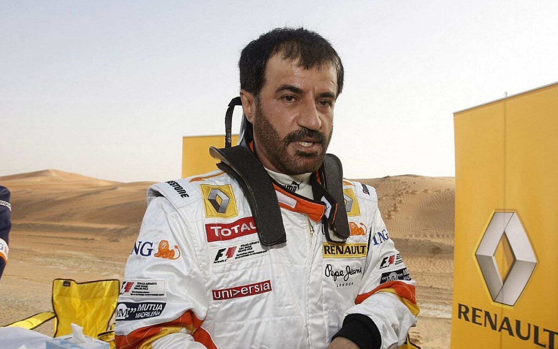 Mohammed bin Sulayem getting ready to drive the Renault F1 car. Courtesy Twitter/@bandeiramarela