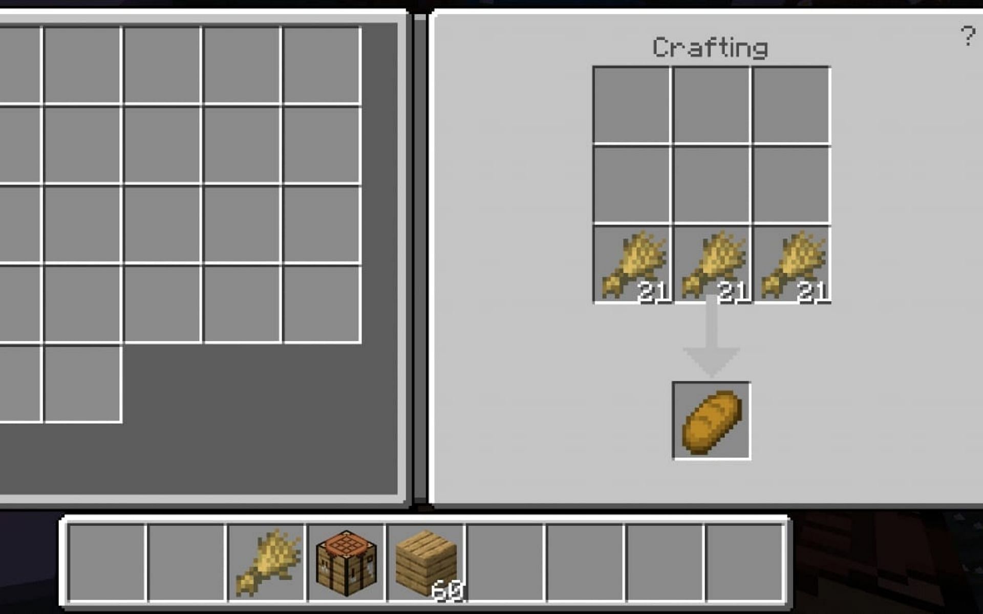 Crafting recipe for bread (Image via Minecraft)