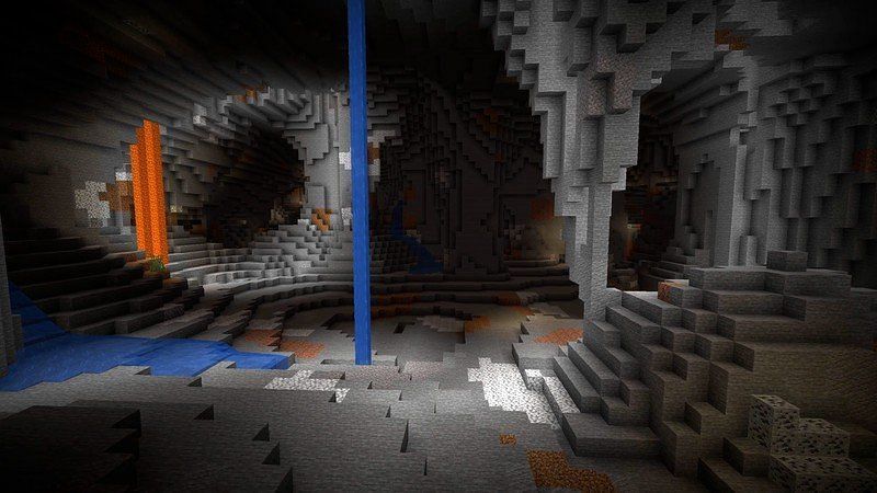 Cavernas de queijo no Minecraft (retratadas via Minecraft)