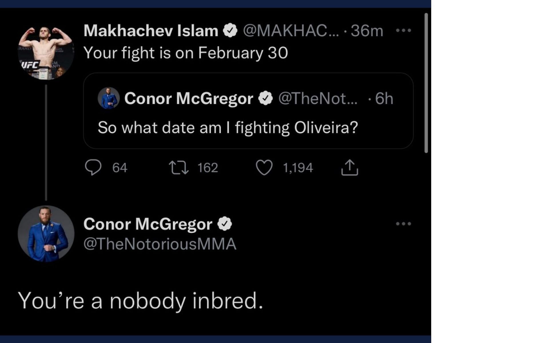 Screenshot of Conor McGregor's now deleted tweet