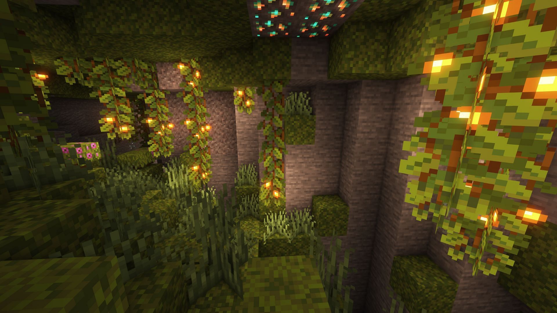 Lush caves in Minecraft 1.18 (Image via Minecraft)