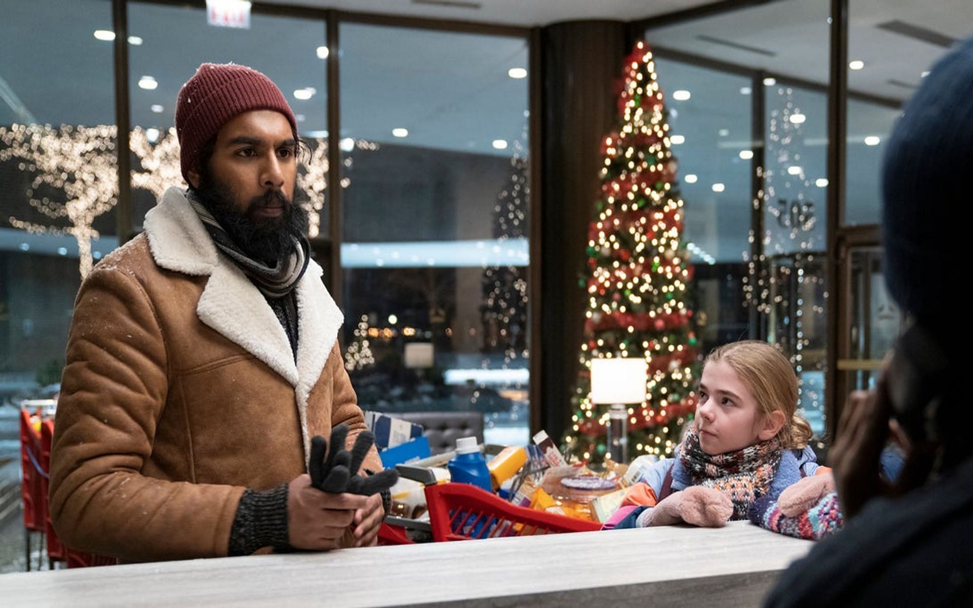 Still from HBO Max&#039;s Station Eleven, starring Himesh Patel and Matilda Lawler (Image via HBO Max)