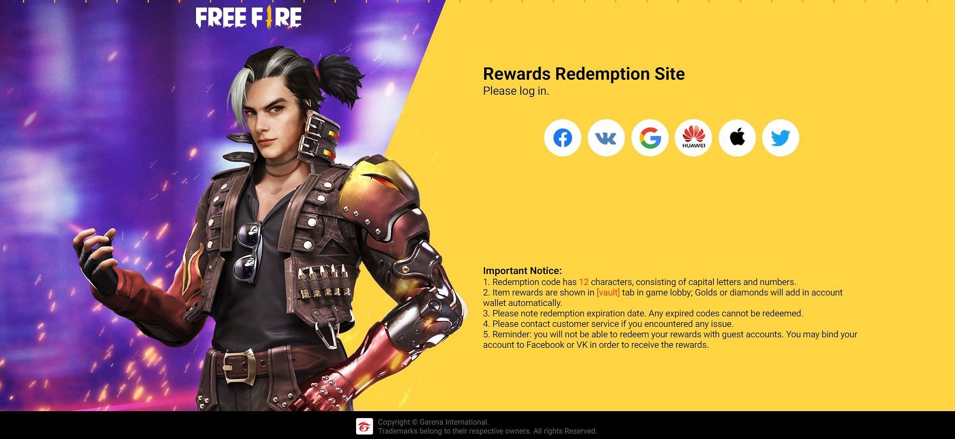 Redeemable rewards in the game (Image via Garena)