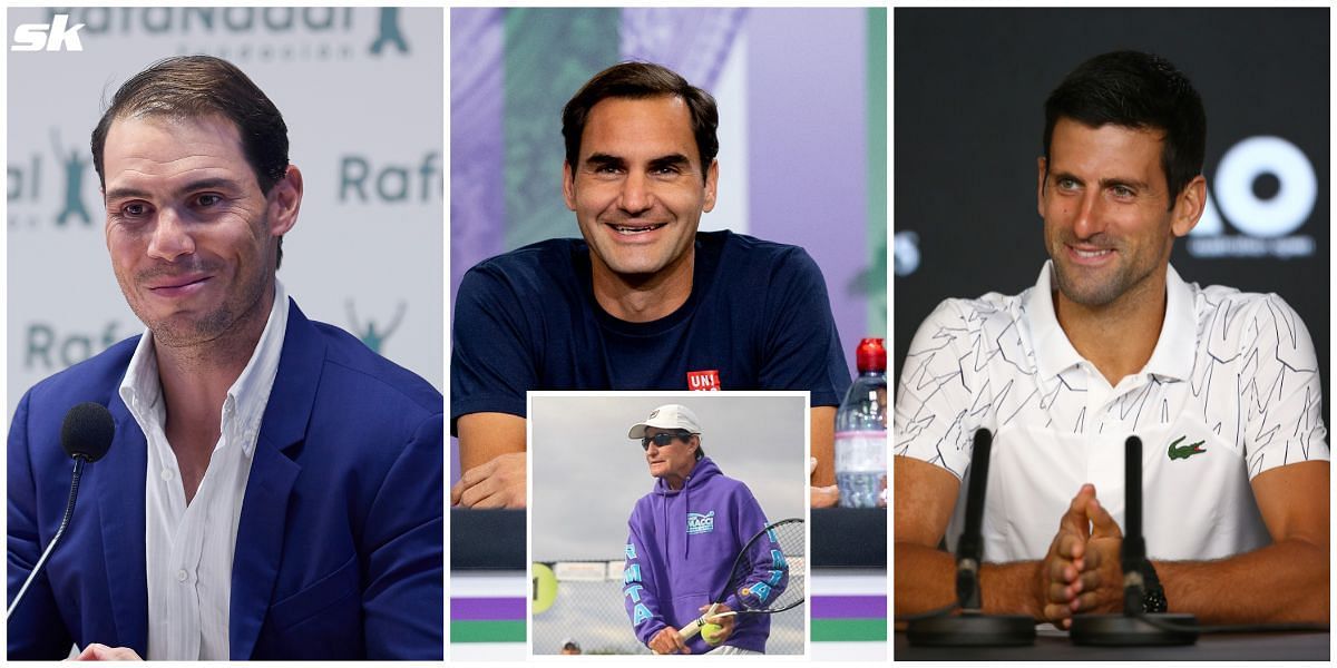 Rafael Nadal, Roger Federer, Rick Macci, and Novak Djokovic