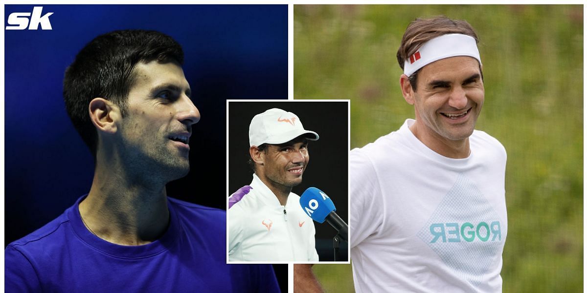 (L-R) Novak Djokovic, Rafael Nadal and Roger Federer