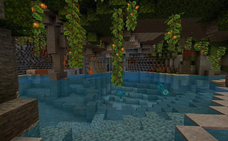 Lush caves and other biomes remain the same across versions (Image via Minecraft)