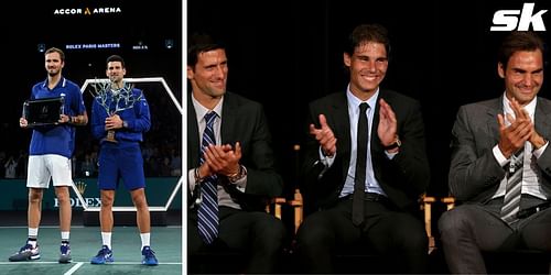 Novak Djokovic with Daniil Medvedev, Rafael Nadal, and Roger Federer