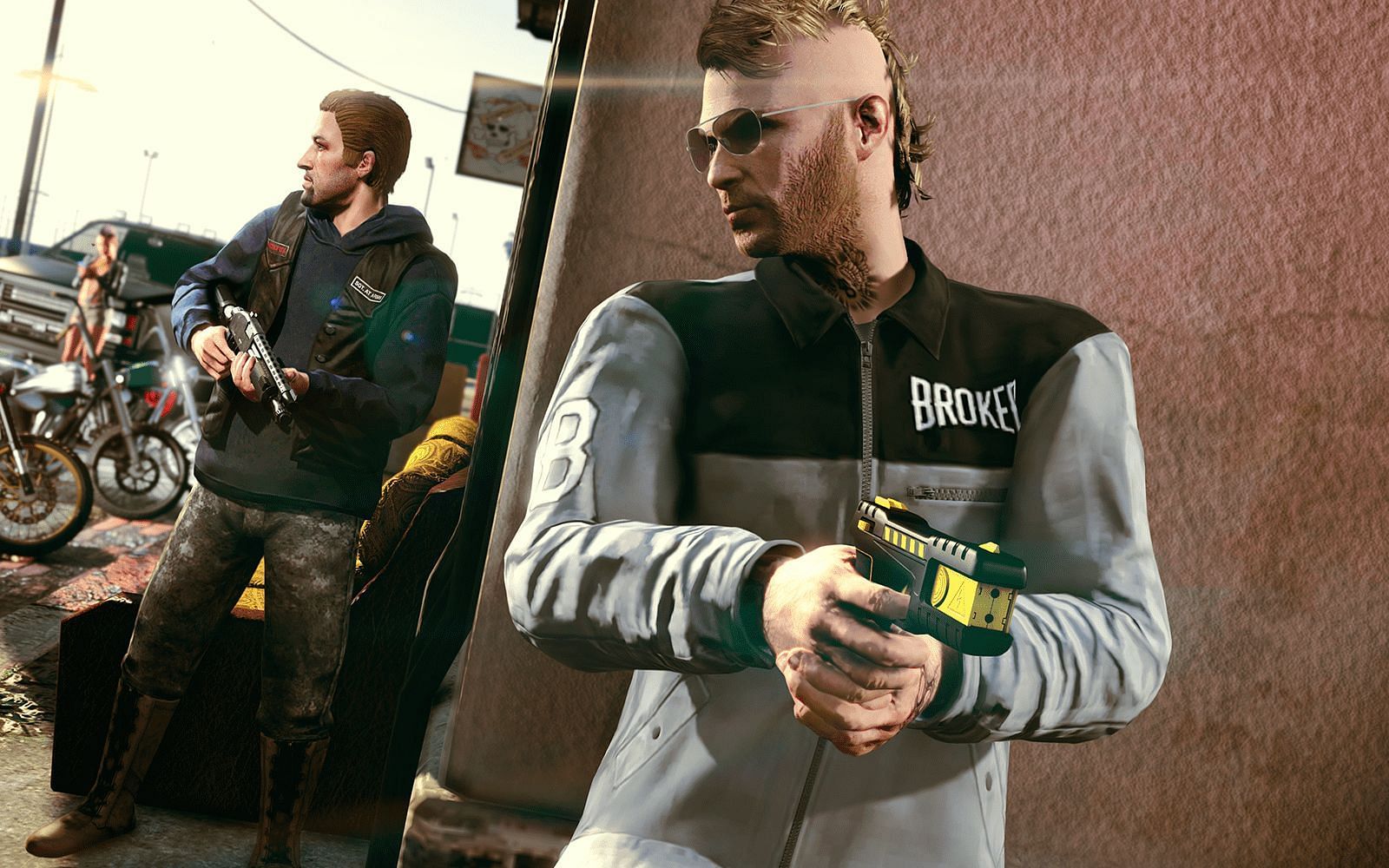 An official screenshot featuring the player holding the Stun Gun in the front (Image via Rockstar Games)