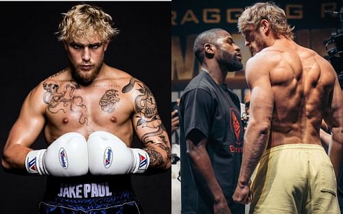 Jake Paul (left), Floyd Mayweather and Logan Paul (right) [Image Courtesy: @jakepaul and @loganpaul on Instagram]