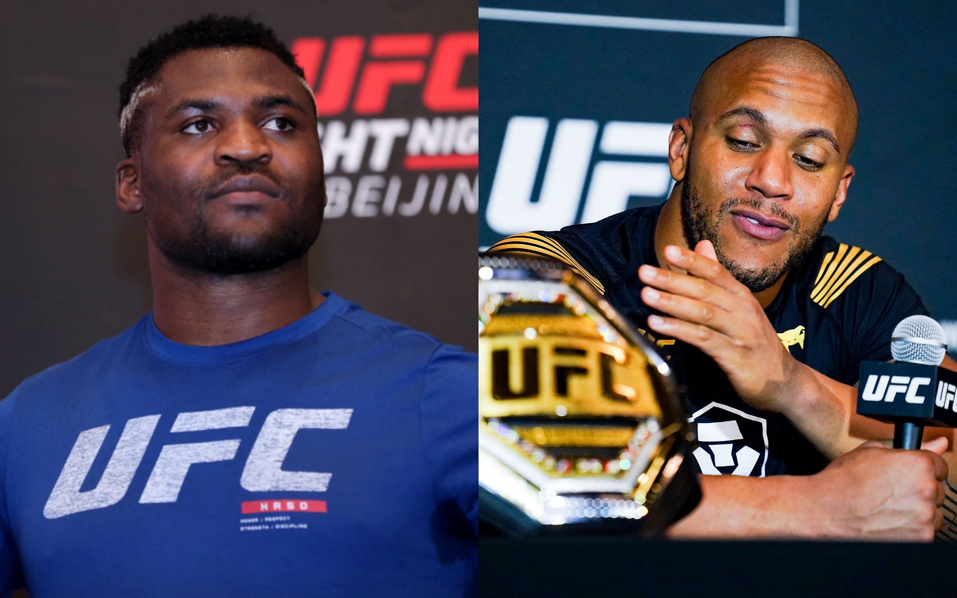 Heavyweight UFC champions and arch rivals Francis Ngannou (left) and Ciryl Gane (right)