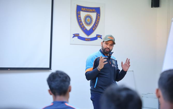 [In pics] Rohit Sharma addresses India U-19 players while in rehab at NCA