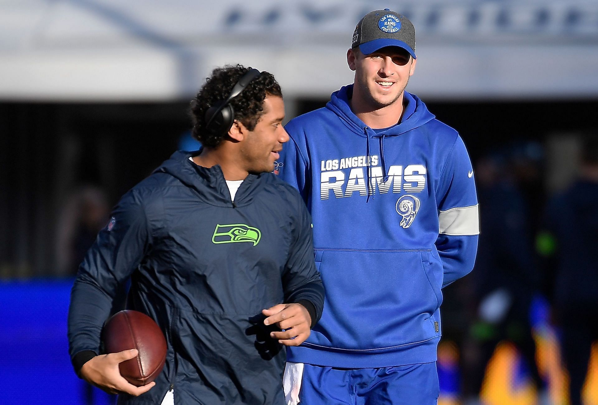 Goff (right) socializes with Wilson before a December 2019 matchup (Photo: Getty)