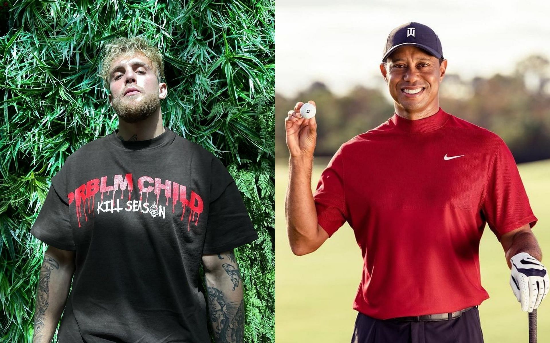 Jake Paul (left) and Tiger Woods (right) [Image Courtesy: @jakepaul and @tigerwoods on Instagram]