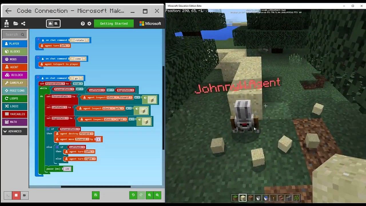 El creador de código en Minecraft Education Edition (Imagen a través de Coding101 en YouTube)