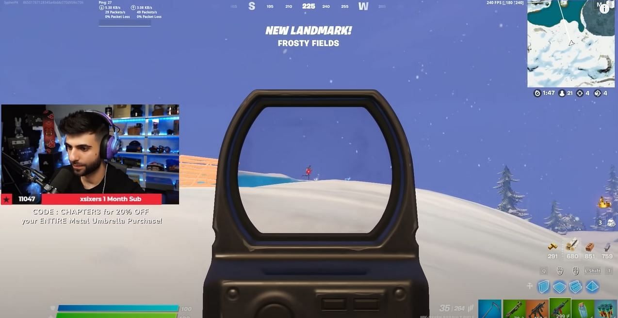 YouTuber SypherPK hows off the new FPP view in Fortnite Chapter 3 on live stream (Image via YouTube/ SypherPK)