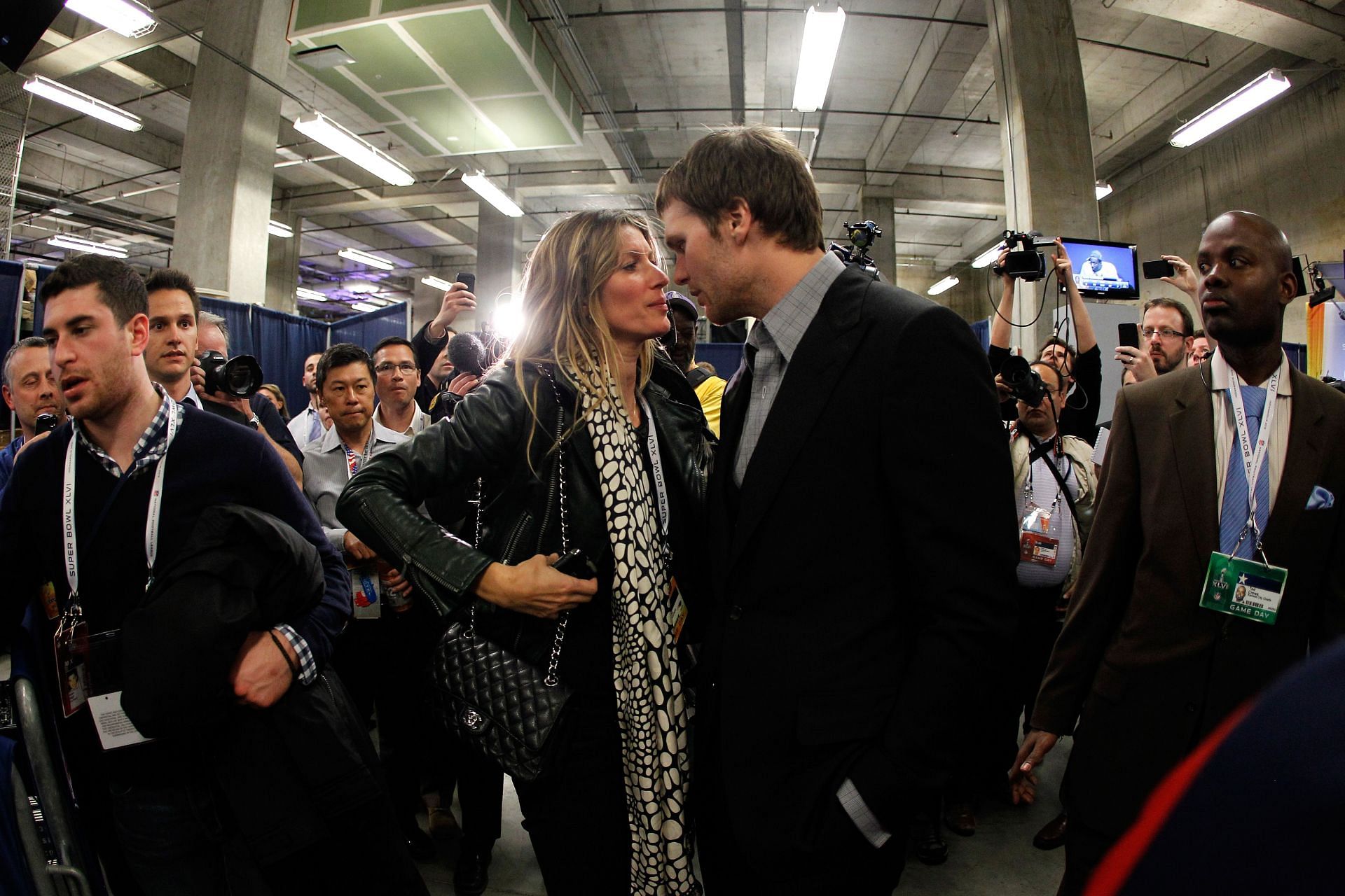 Gisele Bundchen and Tom Brady after Super Bowl XLVI