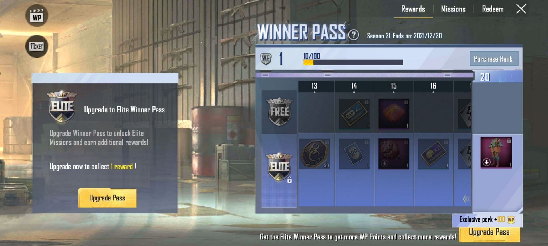 The PUBG Mobile Lite Season 31 Winner Pass ends on 30 December 2021 (Image via PUBG Mobile Lite)