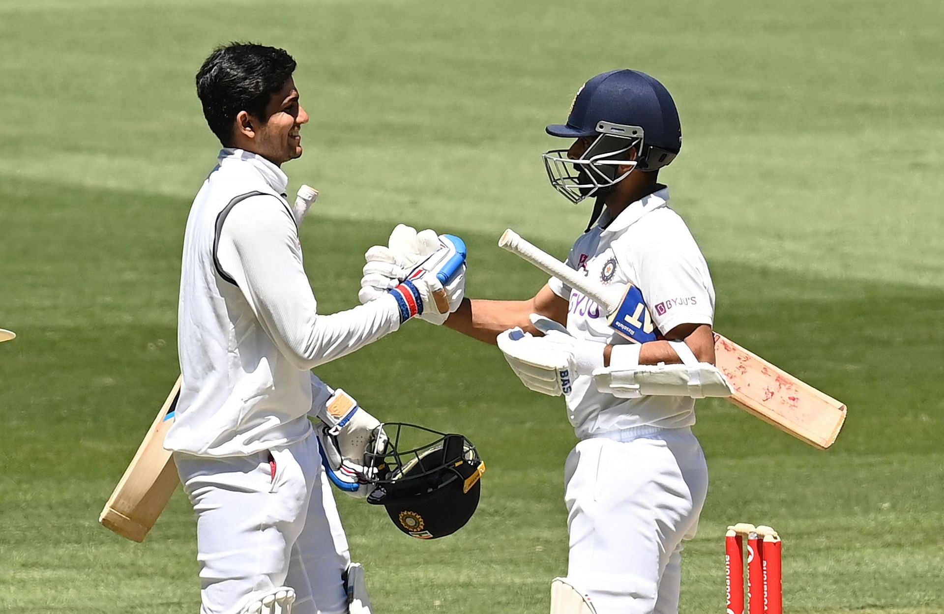 Shubman Gill and Ajinkya Rahane celebrate victory in the 2020 Boxing Day Test against the Aussies. Pic: Getty Images
