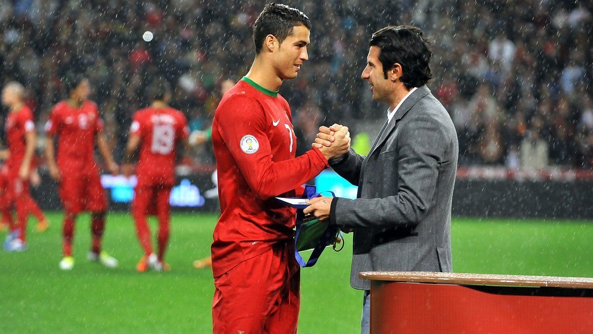 Cristiano Ronaldo (left) and Luis Figo are two of the greatest Portuguese footballers in the game&#039;s history.