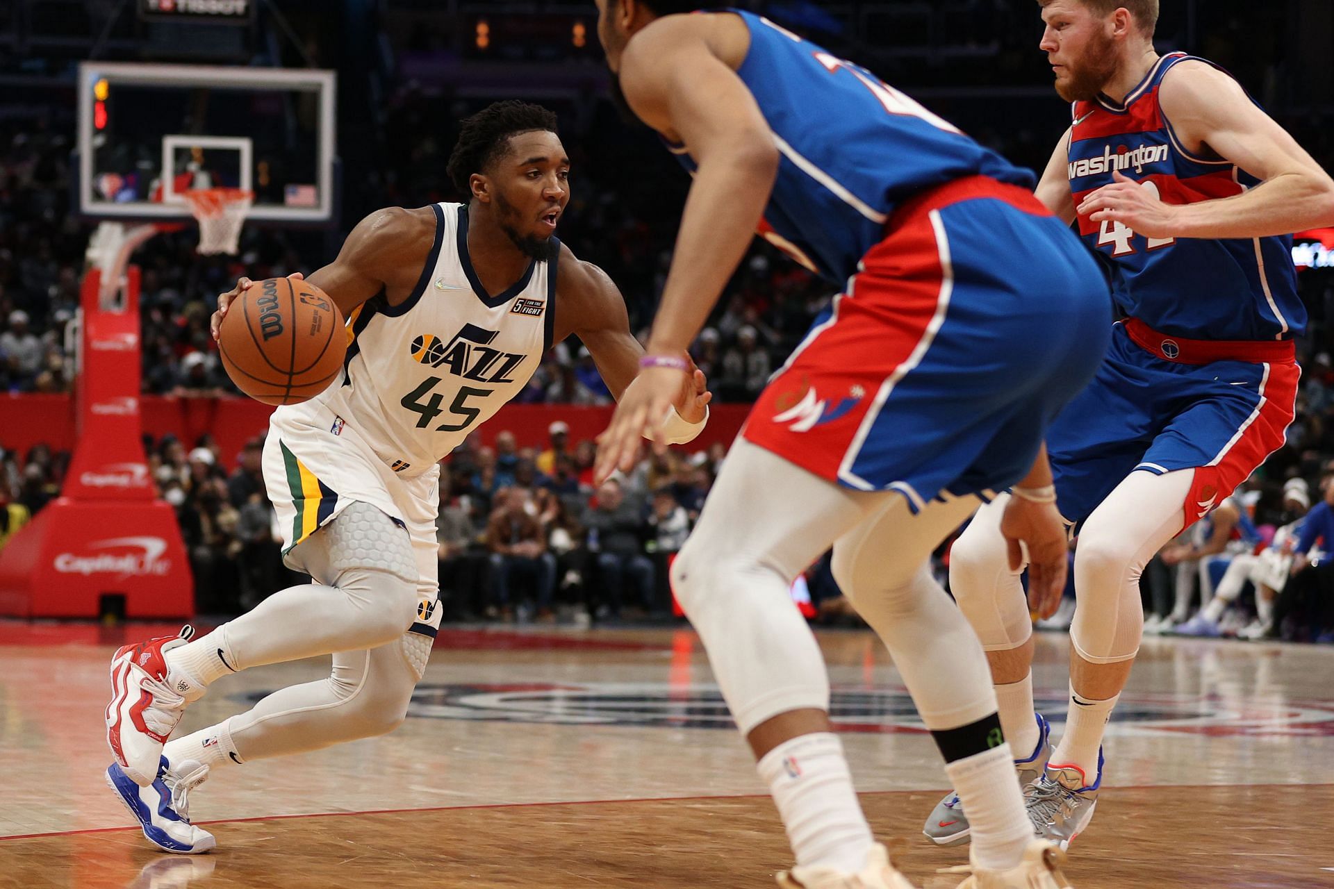 Utah Jazz All-Star Donovan Mitchell with the ball