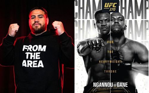 Tai Tuivasa (L) and Ciryl Gane vs. Francis Ngannou poster (R) via Instagram @bambamtuivasa and @ciryl_gane