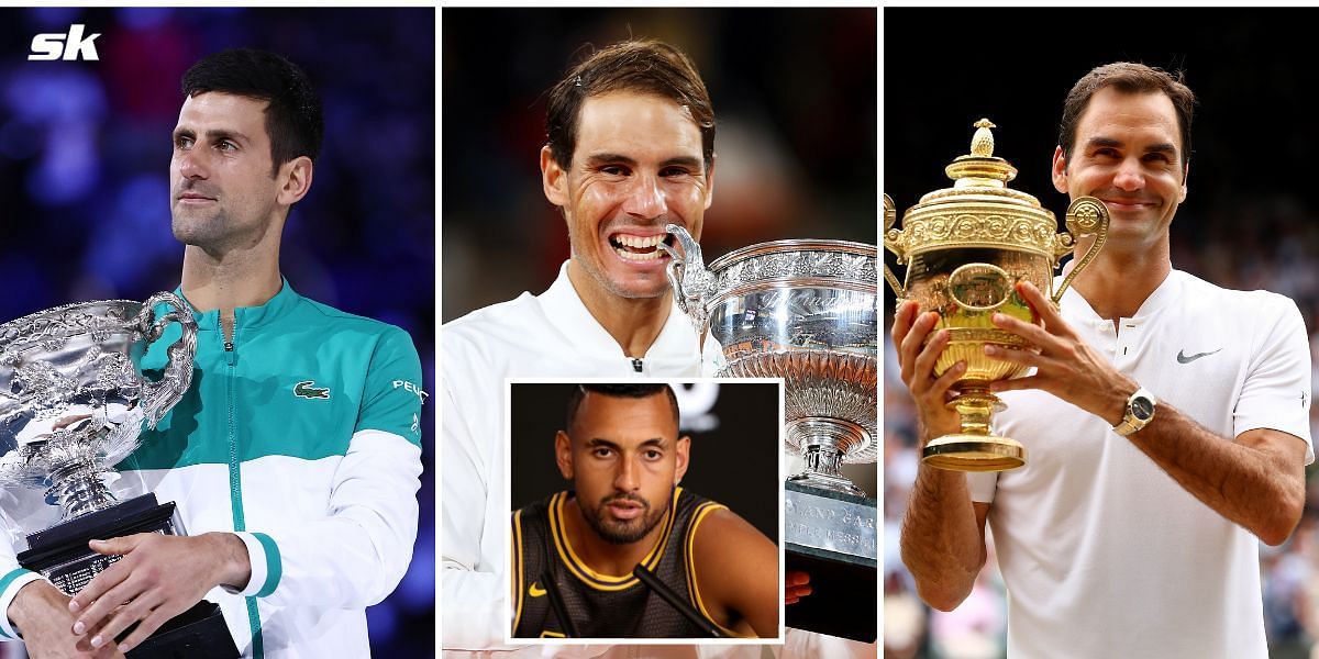 Novak Djokovic, Rafael Nadal and Roger Federer; Nick Kyrgios (insert)